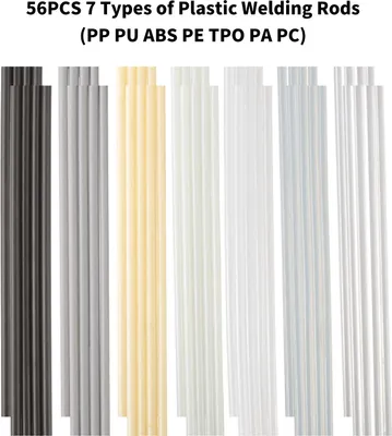 Produktbild von 56PCS 7 Arten von Kunststoffschweißstäben (PP PolyurethanABS PE TPO PA PC), Kunststoffsatz für Autostoßstangen, Kajaks, Kunststoffschweißpistole