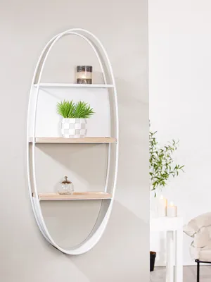Produktbild von Gilde Regal, oval, "Living", Glas, Metall, weiß, VE 1, L. 14 cm, B. 40 cm, H. 102 cm 74158 4063387741580