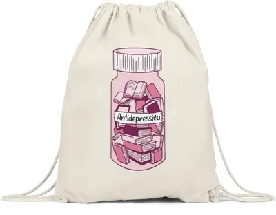 Produktbild von Antidepressiva Turnbeutel Gymsack  Bücherwürmer Bücher gegen Depressionen Buch lesen Bücherliebhaber lesen macht Spaß Heilung