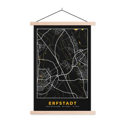 Produktbild von MuchoWow® Textilposter Stadtplan - Deutschland - Gold - Erfstadt - Karte 120x180 cm mit holzfarbenen Rahmen - Textil-Plakat