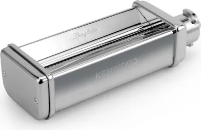 A silver spaghetti attachment for a Kenwood food processor.