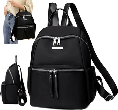 Image de Elegant Black Sac à dos urbain pour femmes, 100% coton, imperméable, 34x26x12 cm