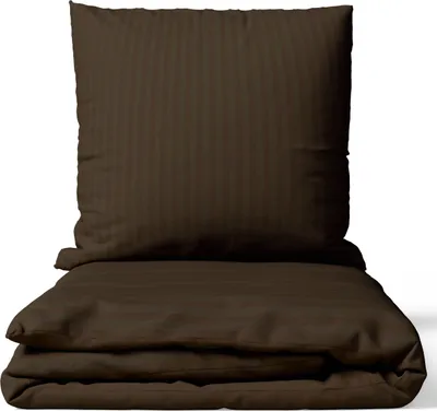 Produktbild von Bettwäsche 200x220cm Baumwolle Satin Damast Set Gestreift Braun Premium Hotel mit Reißverschluss