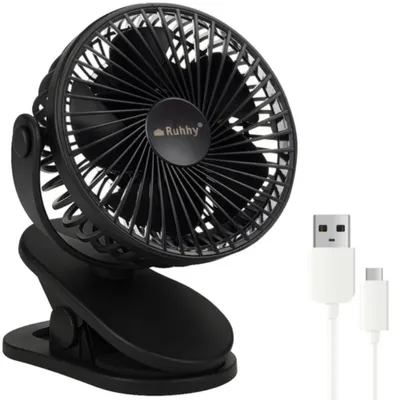 Produktbild von Ruhhy 25567 Ventilator mit USB-Clip, 1200 mAh, USB-C, schwarz