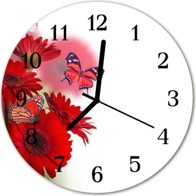 Produktbild von Glasuhr Wanduhr Küchenuhr Echt-Glas 30fi cm Gerbera rot