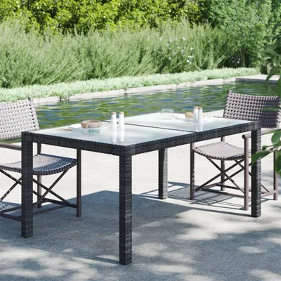 Produktbild von "2026 Promotion" Gartentisch 150x90x75 cm Gehärtetes Glas Poly Rattan Schwarz - Gartentische CC9571