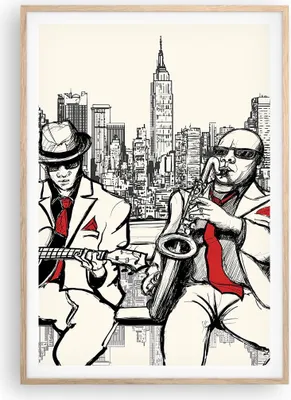 Produktbild von Gerahmtes Poster - Rahmen in heller Eiche - Jazz Musik Musiker - 70x100 cm - Wand Bild - Wanddeko - Wandbilder - Wandposter - Bilderrahmen - Bilder - Kunstdruck - Wandbild - P2NPA70x100-3599