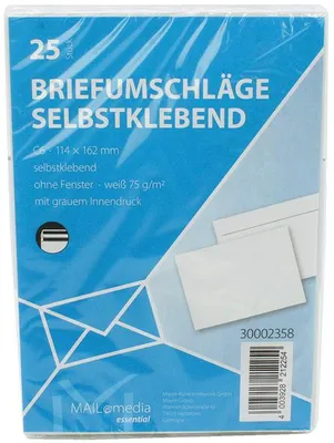 Image de Enveloppe MAIL media DIN C6, sans fenêtre, gommée, blanche, 75 g/m², 25 pièces