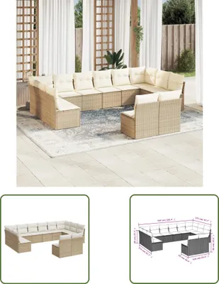 Produktbild von The Living Store 12-tlg. Garten-Sofagarnitur mit Kissen Beige Poly Rattan