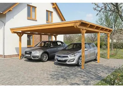Produktbild von Doppelcarport SKAN HOLZ Emsland inkl. EPDM Folie, Pfostenanker 609 x 604 cm eiche hell