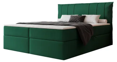 Produktbild von Boxspringbett TERENZO 140x200 Paneel-Optik Bettkasten Bonellmatratze Dunkelgrün