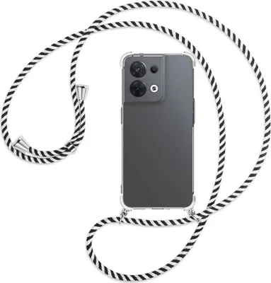 Produktbild von Handykette Backcover-Schutzhülle mit Band (Metall silberfarben) für Oppo Reno8 5G (CPH2359, 6.4'') - schwarz/weiß gestreift