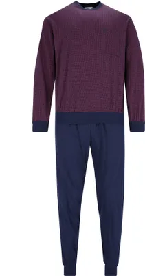 Produktbild von hajo Herren Schlafanzug 2-tlg. Set - lang, Bündchen, Rundhals, Premium Baumwolle Weinrot 4XL