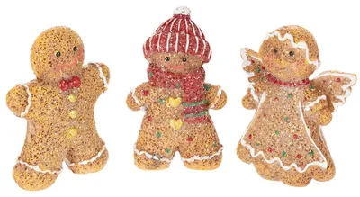 Produktbild von Dekofigur Lebkuchenmännchen Kunststoff für Weihnachtsdekoration, 3 Stück
