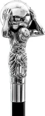 Produktbild von Eleganter Gehstock mit Griff Atlas mit Silber bezieht - Spazierstock zur Hochzeit oder Feier - H. 93 cm