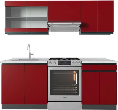 Produktbild von Küchenzeile Vicco R-Line Rot/Anthrazit 200 cm  J-Shape, AP Marmor, Model 43130