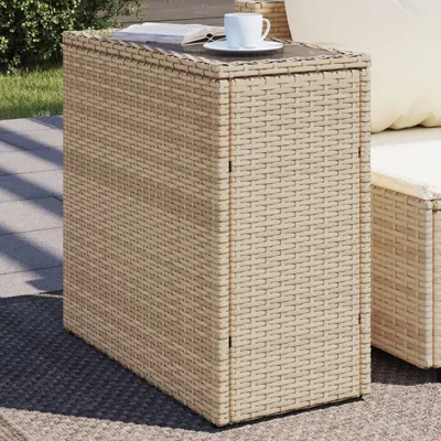 Obrázek produktu pro vidaXL Zahradní stolek se skleněnou deskou béžový 58x27,5x55 cm Poly ratan