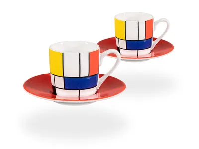 Produktbild von tea4chill Könitz Espresso Tassen Set Mondrian Large Fragments. 2 Kaffeetassen 65ml aus Porzellan. Espressotassen modern, bunt