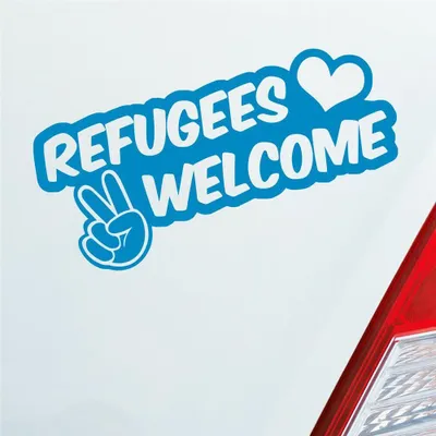 Produktbild von Auto Aufkleber Refugees Welcome Flüchtlinge Willkommen 20x9 cm Hellblau Sticker Heckscheibenaufkleber