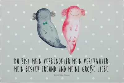 Produktbild von Mr. & Mrs. Panda Glas Schneideplatte Axolotl Freundin - Grau Pastell - Geschenk, Lurch, Schneidbrett, Küchenbrett, Valentinstag, schneidunterlage, Jahrestag, Liebe