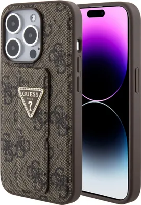 Zdjęcie produktu dla Etui Guess Grip Stand 4G Triangle Strass Na Iphone 15 Pro - Brązowe