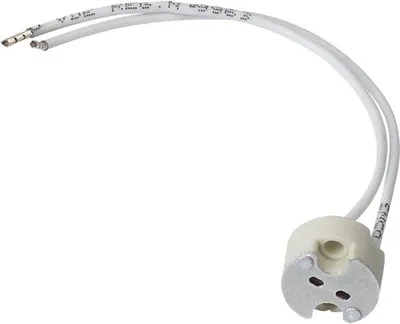 Produktbild von Lampenfassung G4 GU5.3 GY6.35 Keramik 12V rund weiß mit 15cm Kabel 1 Stück