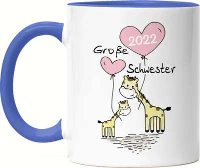 Produktbild von Ich werde Große Schwester 2022 Tasse Blau Schwangerschaft Verkündung Geburt Big Sister Geschenk Giraffe