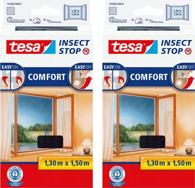 Image de Moustiquaire TESA COMFORT pour fenêtres - Moustiquaire de fenêtre avec velcro 1,3x1,5m noir x2