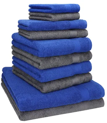 Produktbild von Betz 10-tlg. Handtuch-Set PREMIUM CLASSIC 2 Duschtücher 4 Handtücher 2 Gästetücher 2 Seiftücher  Farbe: royalblau & anthrazitgrau