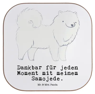 Produktbild von Mr. & Mrs. Panda Untersetzer Samojede Moment - Weiß - Geschenk, Tassen, Samojedenspitz, gläseruntersetzer, Samojedenhund, für Gläser, Holzuntersetzer, bieruntersetzer