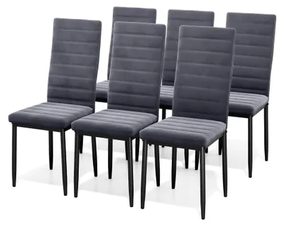 Produktbild von Esszimmerstuhl 6er-Set, gepolsterte Samtstühle mit hoher Rückenlehne für Küche und Esszimmer (Dunkelgrauer Samt)