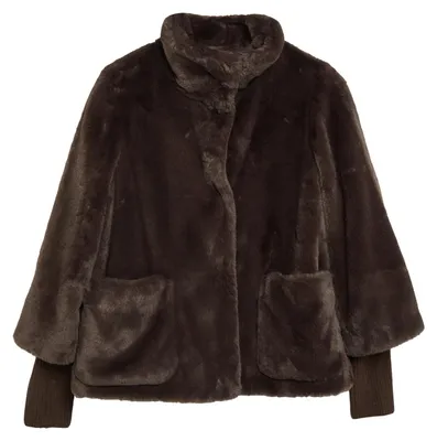 Produktbild von s.Oliver Fake-Fur-Jacke mit Strickärmeln – Größe 36, 8944_dunkelbraun