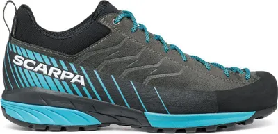 Scarpa Mescalito GTX Approach Schuhe für Damen in Schwarz und Türkis; seitliche Ansicht.