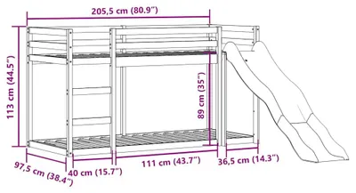 Obrázok produktu pre vidaXL Poschodová posteľ so šmykľavkou a rebríkom biela 90x200cm z masívneho borovicového dreva
