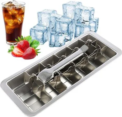 Produktbild von Eiswürfelform - 18 Fächer - Hebel - Leichter Auswurf - Edelstahl - Quadratische Platte - Vielseitiges DIY-Eiswerkzeug