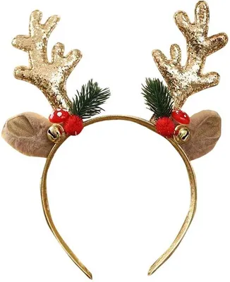 Produktbild von Unyqoos® Festliches Haarband mit Rentiergeweih und Tannenzweigen – für Weihnachten & Kostüm, Erwachsene & Kinder, leicht, 17,5 x 23,5 cm