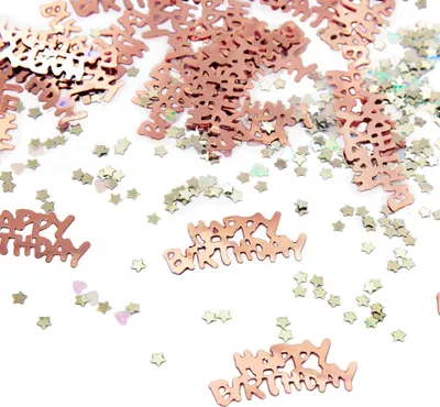 Produktbild von Oblique Unique Konfetti Set 500 Stk Happy Birthday Sterne Herzen Tischdeko Geburtstag Roségold