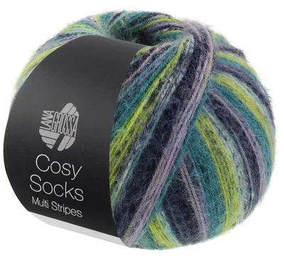Produktbild von Lana Grossa Meilenweit 100 g COSY SOCKS Multi Stripes 400 m Flauschige Merino-Sockenwolle Farbe 158 - Petrol/Dunkelfuchsia/Oliv/Minttürkis/Dunkelrot