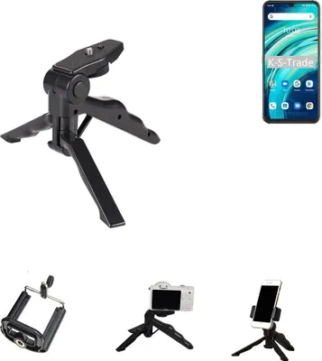 Produktbild von K-S-Trade Stativ Tisch-Ständer Dreibein Handy-Stativ Ständer kompatibel mit UMIDIGI A9 Pro Mini-Stativ Smartphone Tripod Handy-Stativ aus Plastik