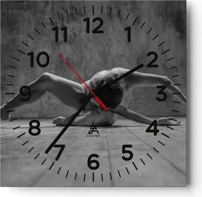 Produktbild von Wanduhr - Quadrat - Glasuhr - Tanz Schwarzweiß Frau - 30x30cm - Schleichendes Uhrwerk - Lautlos - zum Aufhängen bereit - Dekoration Modern - Wanddekoration aus Glas - C4AC30x30-4352