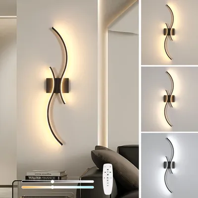 Productafbeelding van Mckalen LED wandlamp, dimbaar, 80 cm, 32W, 3600 lumen. LED wandlamp, dimbaar met afstandsbediening en app, 3000K-6500K, zwart. Wandlamp voor binnen, op- en neerwaartse verlichting, geschikt voor slaapkamer, woonkamer, hal, trap, keuken