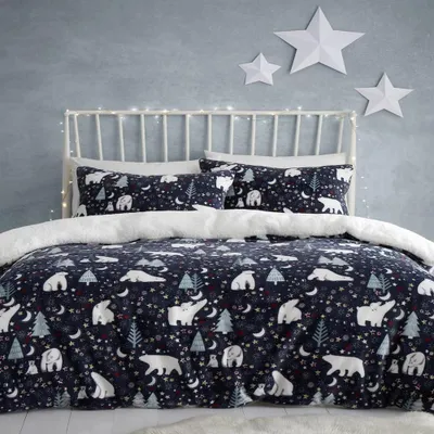 Obrázok produktu pre Vianočná obliečka na paplón 200x200 cm, 2 obliečky na vankúš, motív medveďa, flis, do spálne