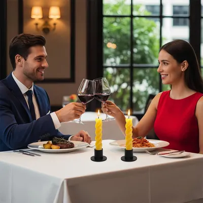 Produktbild von 12 Stück Kerzenständer Schwarz, Metall Kerzenhalter Für Stabkerzen, Moderne Tischdekoration Für Wohnzimmer, Esszimmer Und Hochzeit
