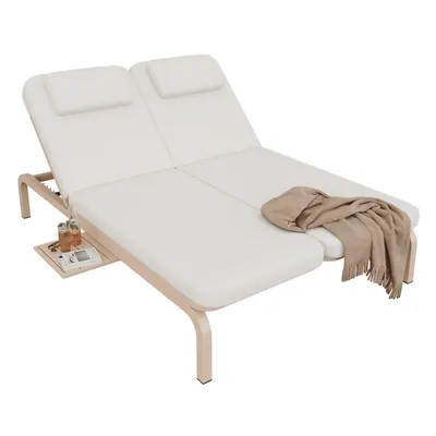 Produktbild von Gartenmöbel für 2 Personen, Gartenliege,Sonnenliege,Outdoor-Liegebett, verstellbare Rückenlehne (5-stufig),Mit Ausziehtisch,Mit Kopfstütze, Beige