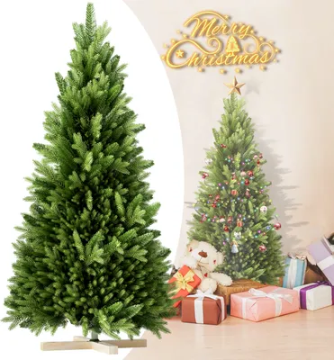 Image de UISEBRT 150cm Arbre de Noël artificiel Sapin de Noël en PE et PVC Branches avec support en bois, pour décoration de Noël, décorer un arbre à bijoux