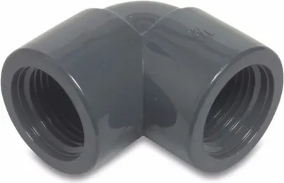Produktbild von Profec Winkel 90° PVC-U Innengewinde x Innengewinde 1 1/2 (6/4) Zoll, 10 bar, grau