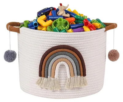 Produktbild von Aufbewahrungskörbe für Kinder, Baumwollkorb mit 3D-Regenbogenverzierung, Korb fürs Wohnzimmer, Spielzeugorganizer, gewebter Aufbewahrungskorb für Babys, Wäschekorb, Spielzeugkorb, kaffeefarben