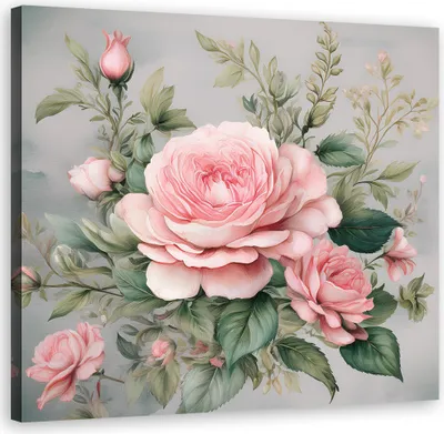 Produktbild von Leinwandbild Rosa Blumen Shabby Chic 60x60 Feeby Rosa bild für die wand bereit zum aufhängen
