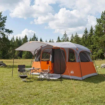 Produktbild von Tunnelzelt mit Dach Grau und Orange 366 x 244 x 198 cm - Campingzelte c2598
