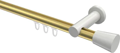Produktbild von Interdeco Innenlaufstange / Gardinenstange mit Innenlauf Messing-Optik / Weiß, Typ Platon Sitra (Konus), 20 mm Ø 1-läufig, 520 cm